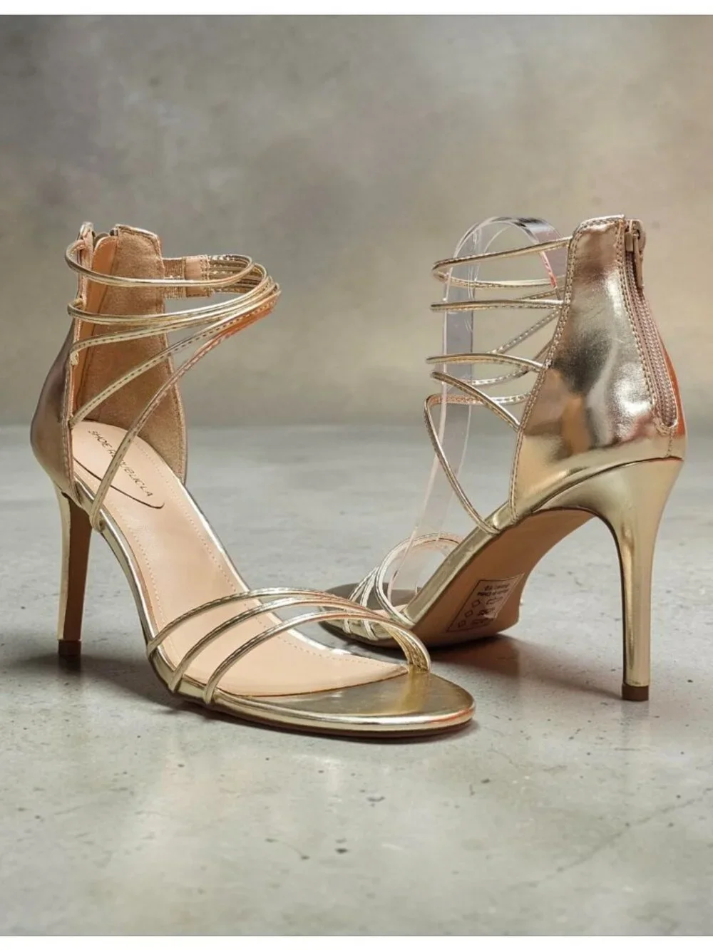 WomenS Gold Strappy Stiletto Sandals Open Toe Ankle Zip Dress Heels